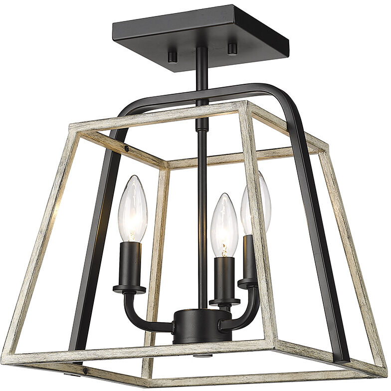 Bonnie 3 Light 11.25 inch Matte Black Grey Wood Indoor Semi-Flush Ceiling Light